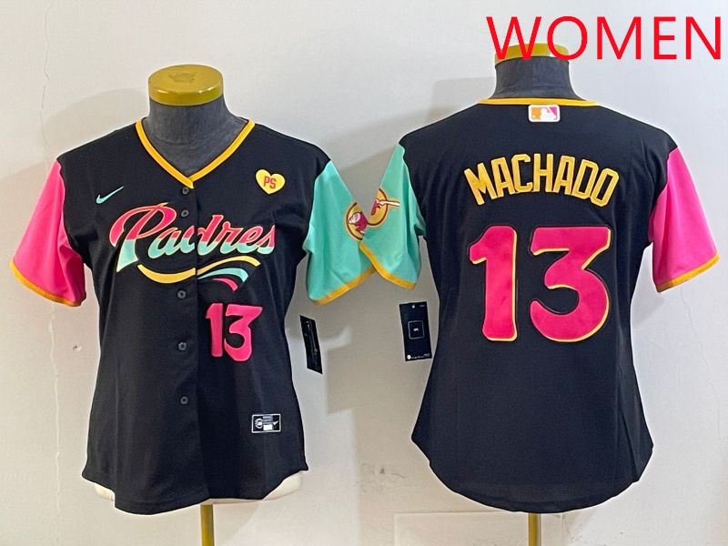 Women San Diego Padres #13 Machado Black City Edition 2025 Nike MLB Jersey style 13